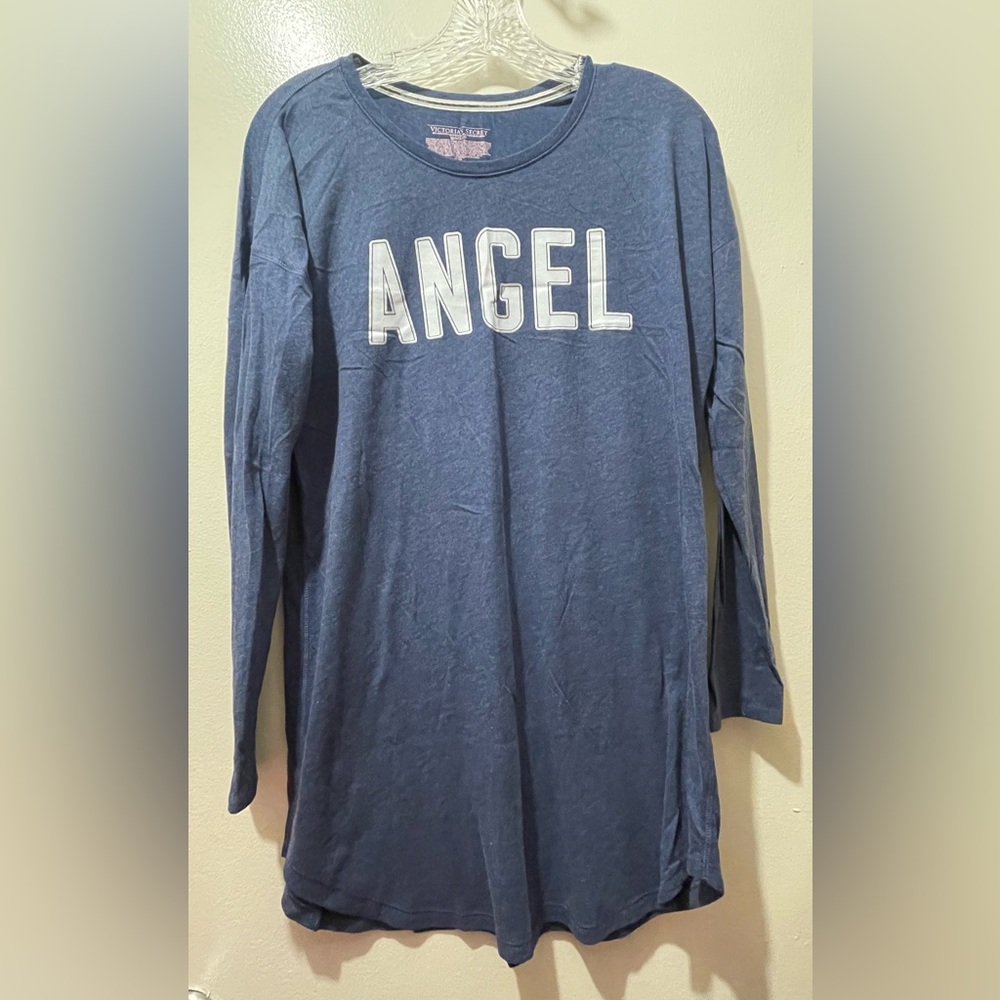 Victoria’s Secret Blue Long Sleeve Pajama Shirt with 'ANGEL' Print